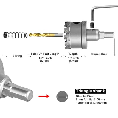 SALI 1-5/8" (41mm) TCT Hole Saw Kit Tungsten Carbide Tipped Hole Saw Drill Bit with Titanium-Plated Pilot Drill bit for Metal, Stainless Steel, Iron, Wood, Plastic - size: 1-5/8"