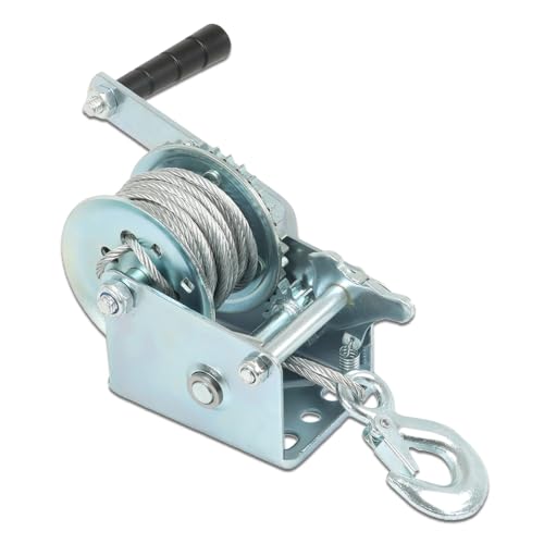 findmall Heavy Duty Hand Winch 600Lbs Hand Crank Strap Gear with 8m Steel Wire Manual Operated Two-Way Ratchet Boat Trailer Marine for Loading Boats Personal Watercraft and Lawn Equipment