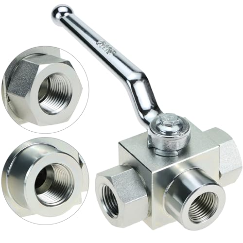 QWORK 3-Way High Pressure Hydraulic Ball Valve, 1/2" NPT Female, 7250 PSI, for Controls Flow Direction of Water, Oil, Gas