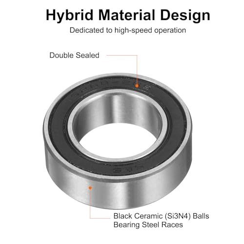 uxcell 15268-2RS Hybrid Ceramic Deep Groove Ball Bearings 15x26x8mm Si3N4 Silicon Nitride Balls Steel Rings Double Sealed Bearing for Motors, CNC Spindles (ABEC5) - size: 15268-2RS