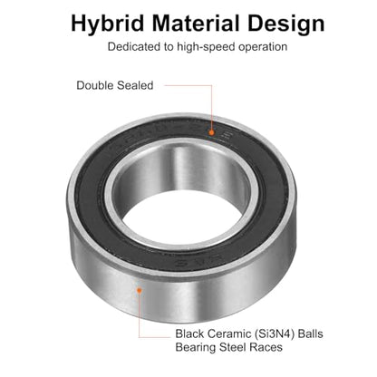 uxcell 15268-2RS Hybrid Ceramic Deep Groove Ball Bearings 15x26x8mm Si3N4 Silicon Nitride Balls Steel Rings Double Sealed Bearing for Motors, CNC Spindles (ABEC5) - size: 15268-2RS