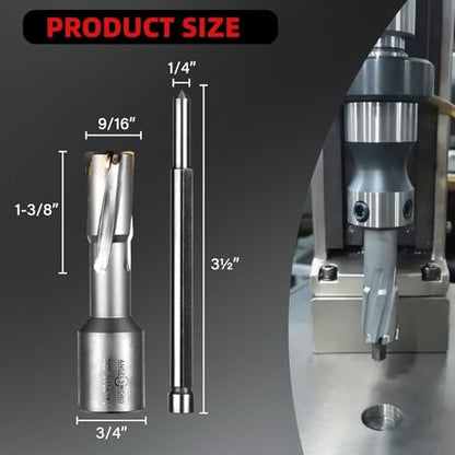 ANGELSWORD TCT Annular Cutter Diameter 9/16", Cutting Depth 1-3/8" Tungsten Carbide Tipped, Mag Drill Bits Kit for Magnetic Drill Press, with One 1/4"*3.5" Pilot Pin - size: C. 9/16“, style: TCT 1-3/8" Cut Depth