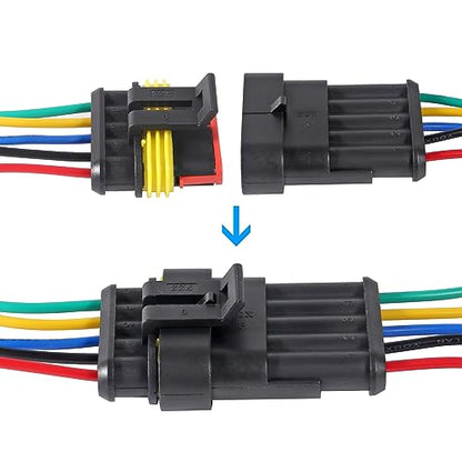 AITRIP 10 PACK 5 Pin Way Electrical Wire Connector Male Female Plug Socket Quick Disconnect Waterproof Plug Play for Car, Truck, Boat, and Other Wire Connections - color: 5 PIN
