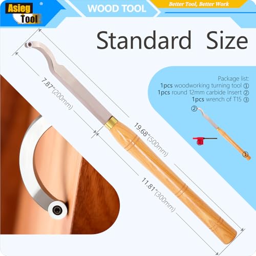 Swan Neck Hollower Carbide Tipped Wood Turning Tools Bended Lathe Chisel Tool Bar with Ci3 12mm Round Carbide Insert Cutter for Wood Hobbyist or DIY or Carpenter，19.68Inches