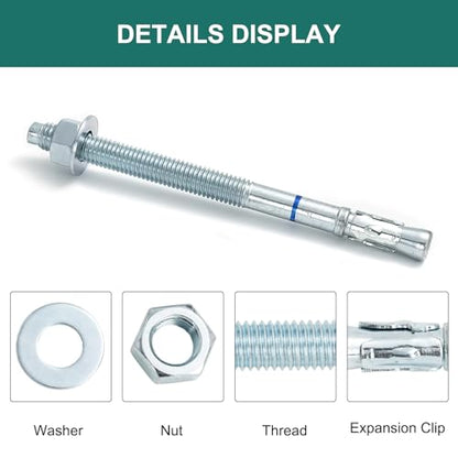 1/2" x 7" Concrete Anchors (25 Pack) 1/2 inch Wedge Anchors Bolts Zinc Plated - size: 1/2"x7"