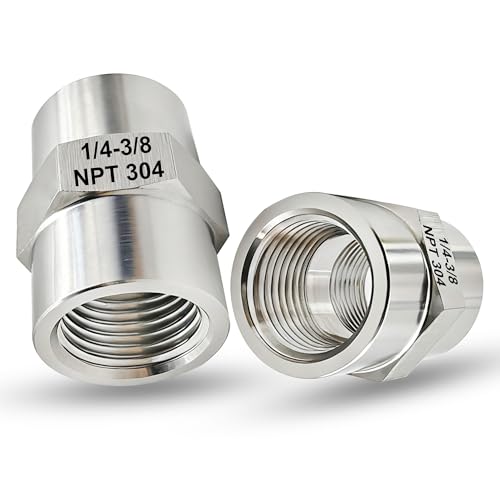 3/8 Inch NPT Female x 1/4 Inch NPT Female Pipe Fitting Reducer Coupler Connector, 304 Stainless Steel Reducing Coupling Adapter for Air Water Gas Oil (3/8" female x 1/4" female) - size: 3/8" female x 1/4" female