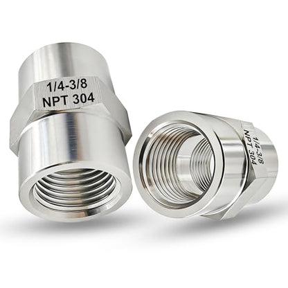 3/8 Inch NPT Female x 1/4 Inch NPT Female Pipe Fitting Reducer Coupler Connector, 304 Stainless Steel Reducing Coupling Adapter for Air Water Gas Oil (3/8" female x 1/4" female) - size: 3/8" female x 1/4" female