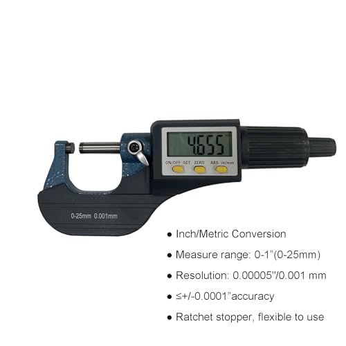 Digital Outside Micrometer, MFQNENLK Digital Electronic Display Micrometer 0-1"/0-25mm, Professional Inch/Metric Measuring Tool 0.00005"/0.001 mm, with Protective Case & Battery