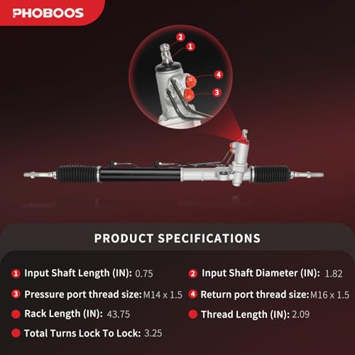 PHOBOOS Hydraulic Power Steering Rack and Pinion Fit for Hyundai & Kia - size: 26-2450/ES800035