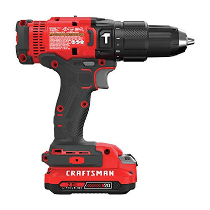 CRAFTSMAN V20 Cordless Hammer Drill Kit, 1/2 inch, 2 Batteries and Charger Included (CMCD711C2) - style: Hammer Drill Kit Only