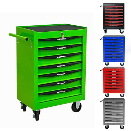 7-Drawer Rolling Tool Chest, Lockable for Garage, Green - color: Green, size: 7-Drawers