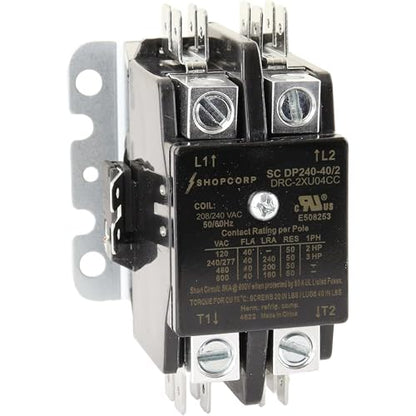 2 Pole 40 Amp AC Contactor, 208/240V Coil, UL Recognized, HVAC - style: 2 Pole 240V