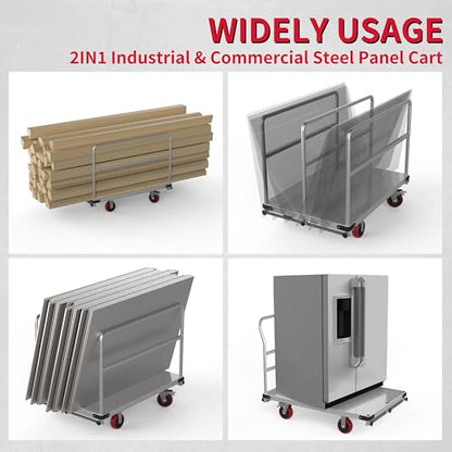 44" x 28" Steel Panel Truck Cart, 2IN1 Lumber Drywall Cart Dolly - size: 44 x 28 Inch