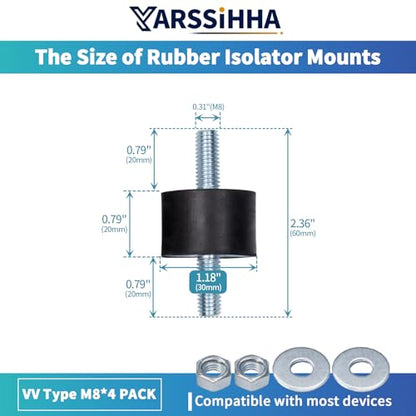 Yarssihha 4 Pack M8 Anti-Vibration Rubber Isolator Mounts, 30x20mm Rubber Studs Shock Absorber, Cylindrical Vibration Isolators for Diesel Engines, Air Compressors, Vibration Motor - size: D30*H20mm