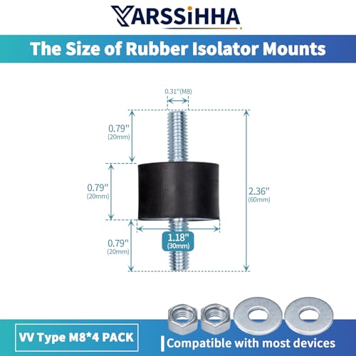 Yarssihha 4 Pack M8 Anti-Vibration Rubber Isolator Mounts, 30x20mm Rubber Studs Shock Absorber, Cylindrical Vibration Isolators for Diesel Engines, Air Compressors, Vibration Motor - size: D30*H20mm