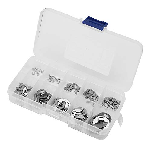 120Pcs E Clip Retaining Snap Opening Ring Circlip Kit, 10 Size 1.5/2/3/4/5/6/7/8/9/10mm with Plastic Box, 304 Stainless Steel E Clips Assortment Kit