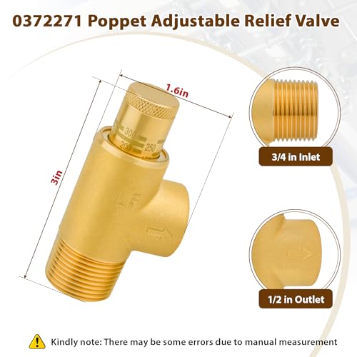 0372271 530C-STD 3/4" x 1/2" Brass Poppet Type Calibrated Pressure Relief Valve, Adjustable 100-300 psi, for Systems Containing Water, Oil, Air, Used in Residential and Industrial Applications