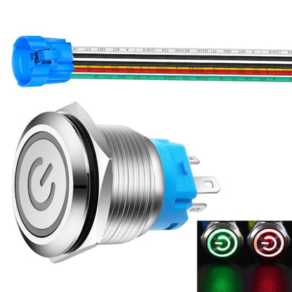 Gebildet 22mm Latching Push Button with Wire Socket 3A/110V-230VAC 1NO 1NC SPDT On Off Metal Waterproof IP65 Self Lock (Red&Green LED) - color: Red/Green 110V