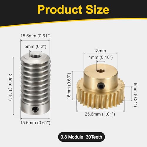 uxcell Worm Gear Set 30T 1:30 Reduction Rate1045 Steel Rod 5mm Bore - size: Gear-4mm, Rod-5mm Bore, style: 0.8M-30T
