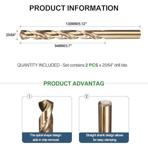 METALLIXITY Drill Bit (25/64") M35 5% Cobalt High-Speed Steel 135° 2Pcs - size: 25/64"