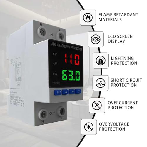 Voltage Protector 110V, 1-63A Adjustable Smart Circuit Breaker