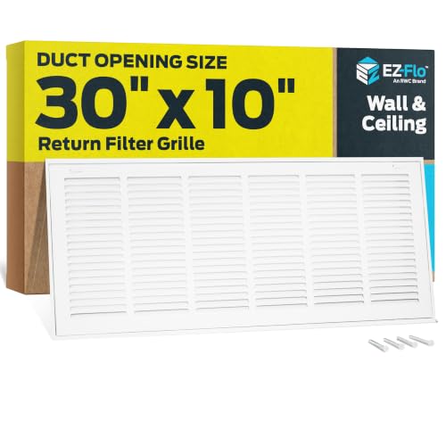 EZ-FLO 30 x 10 Inch (Duct Opening) Return Air Vent Cover for Wall or Ceiling, Solid Steel Return Air Filter Grille, HVAC Vent Cover, White, 61672 - size: 30 in. x 10 in.