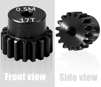 Hardened Steel 0.5M Pinion Gear 17T 2mm Shaft for RC Car/Helicopter Upgrade, Compatible with ARRMA 1/14 Typhoon 1/16 Mojave 1/18 Granite, Losi 1/12, 0.5Mod 13T-27T Gear for Brushed Brush-Less Motors - size: 17T