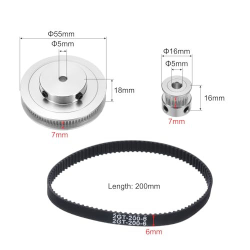 uxcell 2 Set GT-2 Synchronous Wheel 20&80 Teeth 5mm Bore, Aluminum Alloy Timing Pulley Wheel with 2Pcs Length 200mm, Width 6mm Belt for 3D Printer, CNC Machine (20-80T-5B-6)