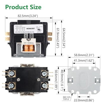 Wengart Air Conditioner Contactor,24V Coil 2 Pole 30 Amp Compatible with Condenser,Compressor,Air Conditioner,Refrigeration Systems,Heat Pump