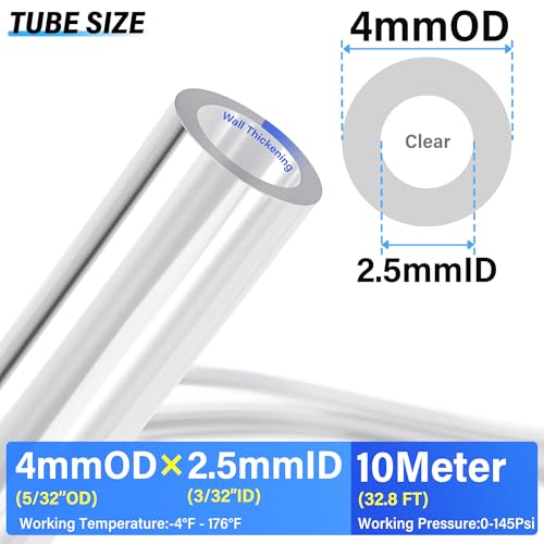 TAILONZ Clear 4mm OD 2.5mm ID PU Air Hose Pipe Tube Kit 10 Meter 32.8ft - color: Clear, size: 4mm OD/32.8ft/10m