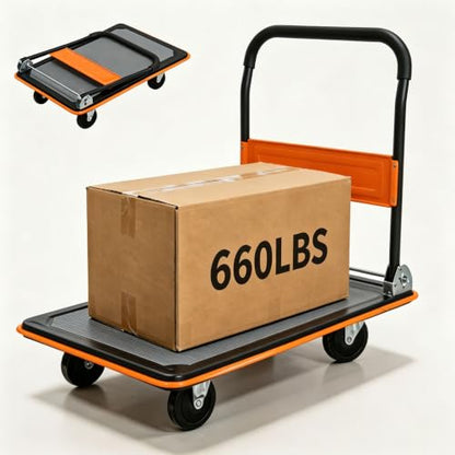 Foldable Platform Hand Truck, Heavy Duty Push Cart Dolly (Orange) - color: 660lbs-orange