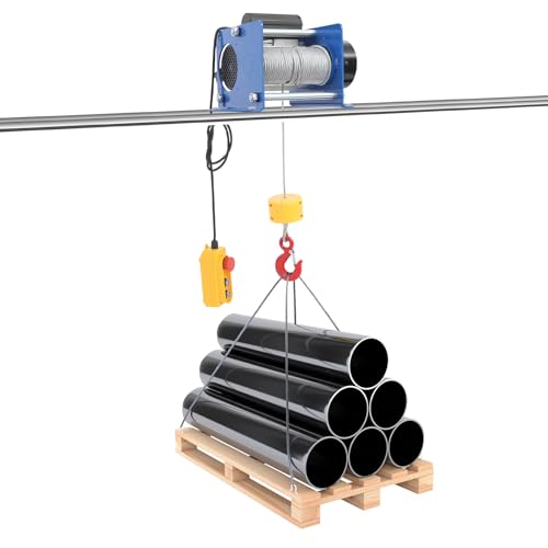 Electric Hoist Winch Portable Electric Hoist with Wired Control, 881lbs Powered Hoists with Long Steel Wire Rope, for Factory, Garage & Warehouse, 98ft Lifting Height, 110V 1000W (Blue) - color: Blue