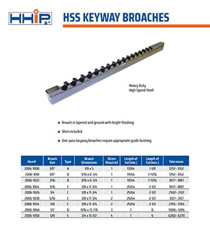 HHIP 2006-1030 5/16 Inch C HSS Keyway Broach with 1 Shim - size: 5/16" Broach, Type C