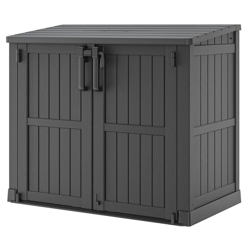 36 Cu Ft Resin Outdoor Storage Shed, Weatherproof Horizontal Outdoor Storage Cabinet with Dual Lock Door for Backyard, Patio, Garage, Garden(Black) - color: Black, size: 36 Cu Ft