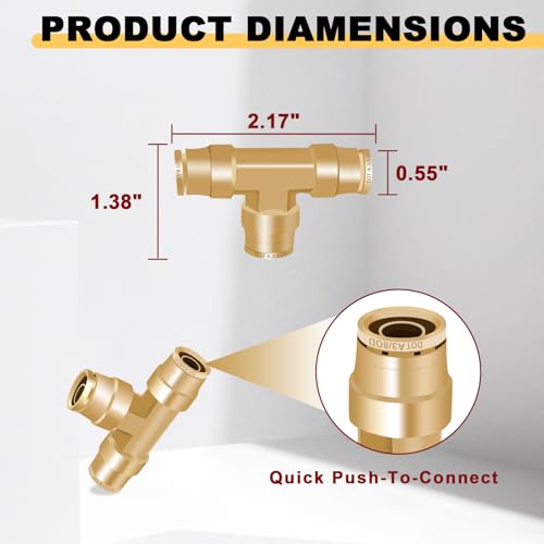 Siptenk 3/8" OD Tube Brass Push to Connect Fitting for Truck Trailer - color: 1 PC 3/8" OD Tee