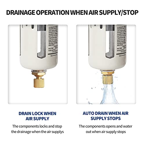 BLCH 3/8" NPT Air Compressor Water Separator - Air Pressure Regulator Compressed Air Filter Regulator Lubricator Combo AC3010-03 Semi-auto Drain Poly Bowl Gauge 0-160 PSI 5μm Brass - size: AC3010-03