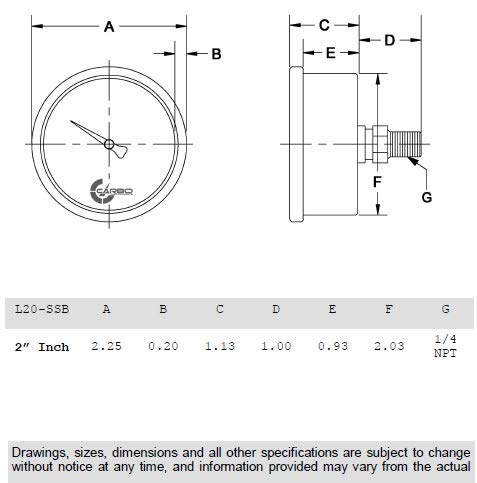 2" Pressure Gauge, Stainless Steel Case, Chrome Plated Brass Connection, Liquid Filled, 0-60 psi/kPa, Back Mount 1/4" NPT