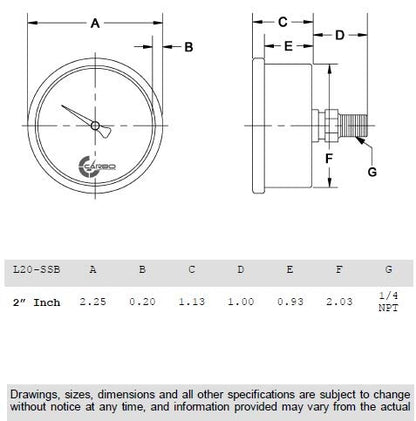 2" Pressure Gauge, Stainless Steel Case, Chrome Plated Brass Connection, Liquid Filled, 0-60 psi/kPa, Back Mount 1/4" NPT