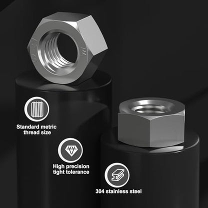 VGBUY 35pcs M10-1.5 Hex Nuts, 304 Stainless Steel 18-8 External Hex nut M10x1.5 Metric Hex Machine Screw Nuts Hardware Nuts (VG01317) - size: M10-1.5(35pcs)