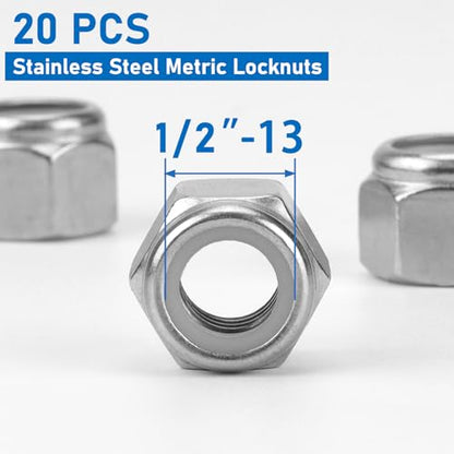 20 Pack 304 A2-70 1/2"-13 Nylon Lock Nuts - color: Silver, size: 1/2"-13