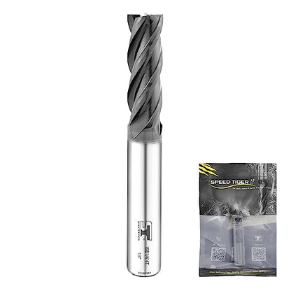 SPEED TIGER Micrograin Carbide Square End Mill, 1/2", 4 Flute, for Milling Alloy Steel, Hardened Steel, Metal (1 pc) - size: 1/2 in
