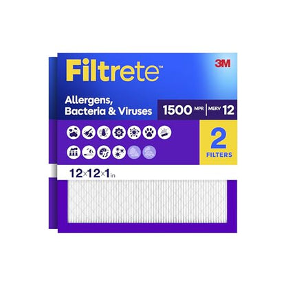 Filtrete 12x12x1 Air Filter, MERV 12, MPR 1500, 2 HVAC Filters - size: 12x12x1