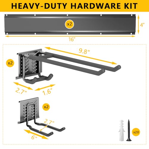 Garage Tool Organizer Wall Mount, 32inch Heavy-Duty Garage Storage System and Garden Tool Organizer with 4 Adjustable Hooks for Shovel, Snowboard, Yard Tools and Shed - size: 32"-4hooks