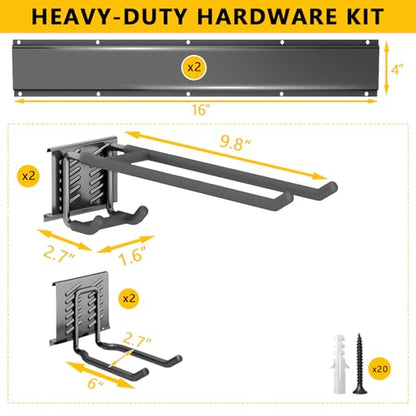 Garage Tool Organizer Wall Mount, 32inch Heavy-Duty Garage Storage System and Garden Tool Organizer with 4 Adjustable Hooks for Shovel, Snowboard, Yard Tools and Shed - size: 32"-4hooks