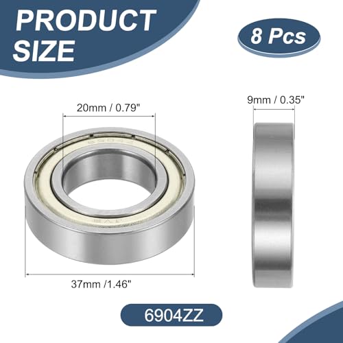 uxcell 8 Pack 6904ZZ Deep Groove Ball Bearings, 20x37x9mm Chrome Steel Double Shield Bearing for Electric Motor, Home Appliances, Garden Machinery, (ABEC5) - size: 6904ZZ