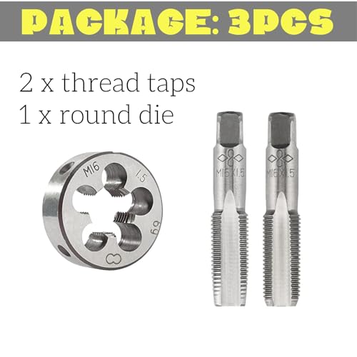 M16 x 1.5 Tap and Die Set, Metric Tap and Round Die Right Hand Fits for Screw Bolt Thread Repair and Tapping DIY Tool - size: M16-1.5mm