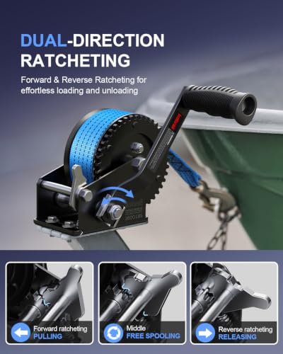 Kolvoii 1600 lb Boat Trailer Winch, 26 ft Strap, 4.1:1, Blue - size: 1600 lb - Blue Strap