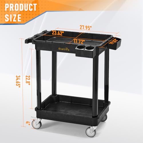 ELAFROS 2-Shelf Heavy Duty Plastic Rolling Utility Cart, 28x19 in, 330 lbs