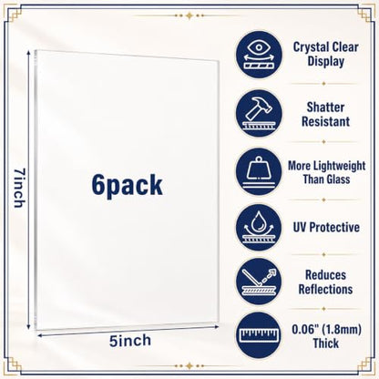 Junkin 6 Pack 5 x 7 Inch Non-Glare Acrylic Sheet for Picture Frame - size: 5 x 7 Inch