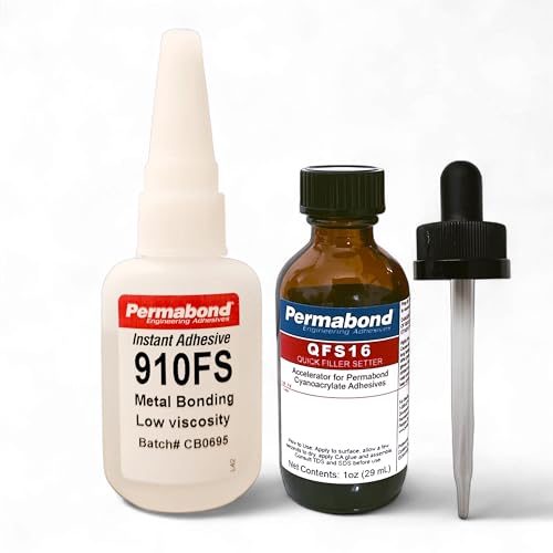 PERMABOND 910FS Original Methyl Cyanoacrylate Adhesive, Ultra-Fast Set, Low Viscosity, Industrial Metal Bonding, Professional Grade (Glue + Accelerator, 1oz) - style: Glue + Accelerator